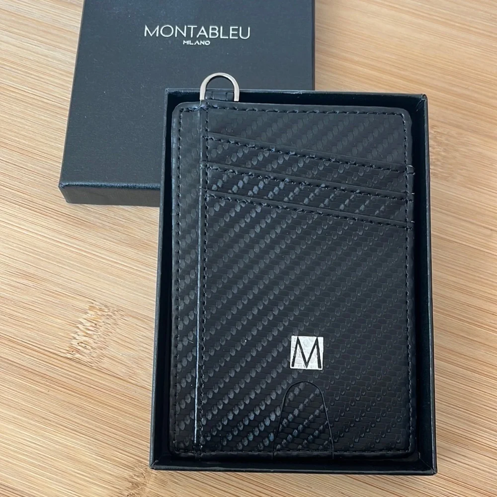 Brand New Montableu Handcrafted Card Holder Slim Front Pocket Wallet Black